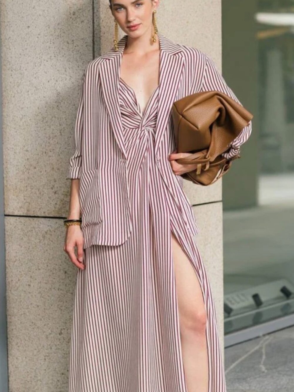 Max & Co 100% Silk Raspberry Striped Blazer Women's 2 Oversized